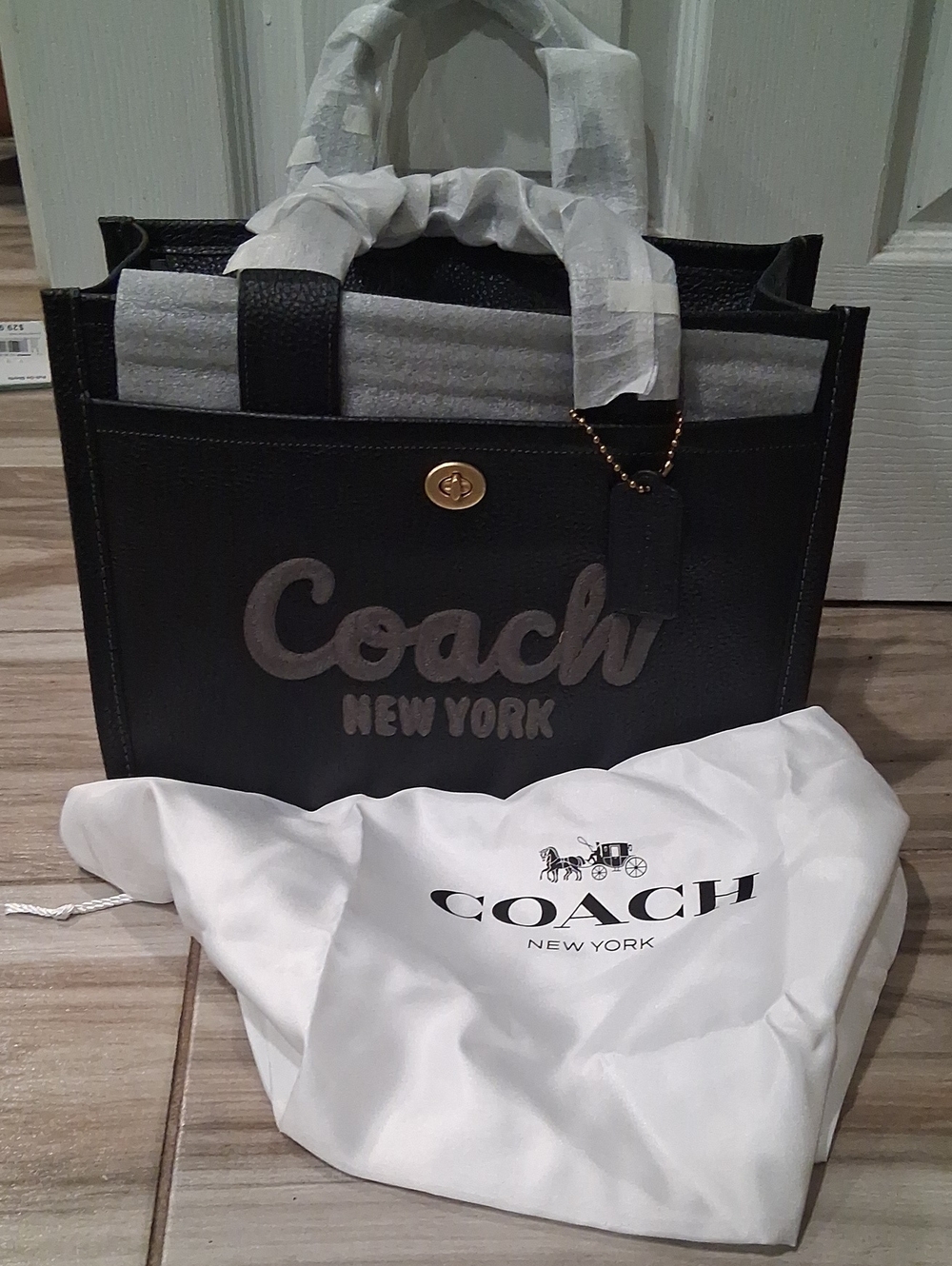 Coach New York Black Leather Cargo Tote Bag